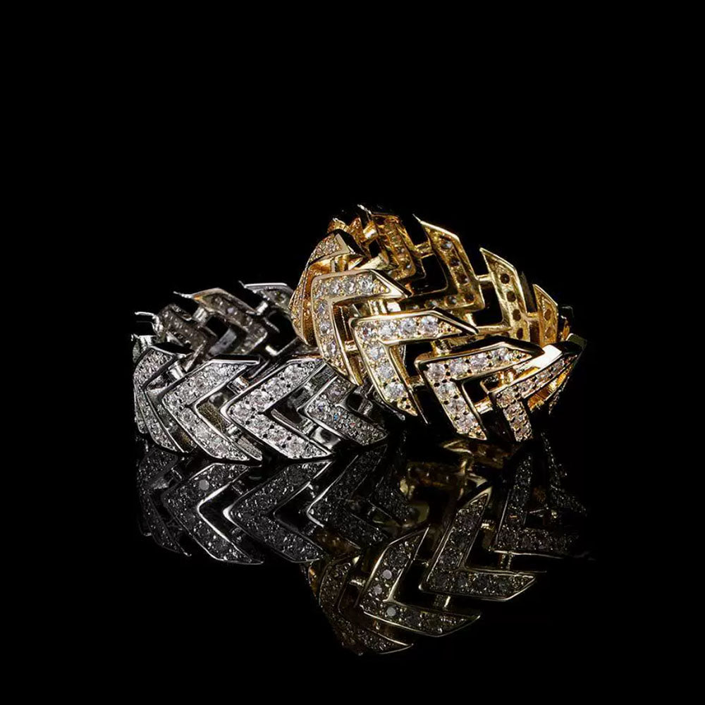 Iced Out Chevron Link Ring for Men | Pavé CZ Hip Hop Ring