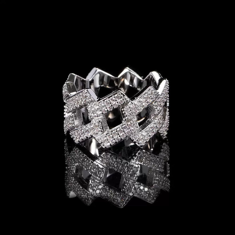 Iced Out Cuban Link Ring for Men | Pavé CZ Hip Hop Statement Ring