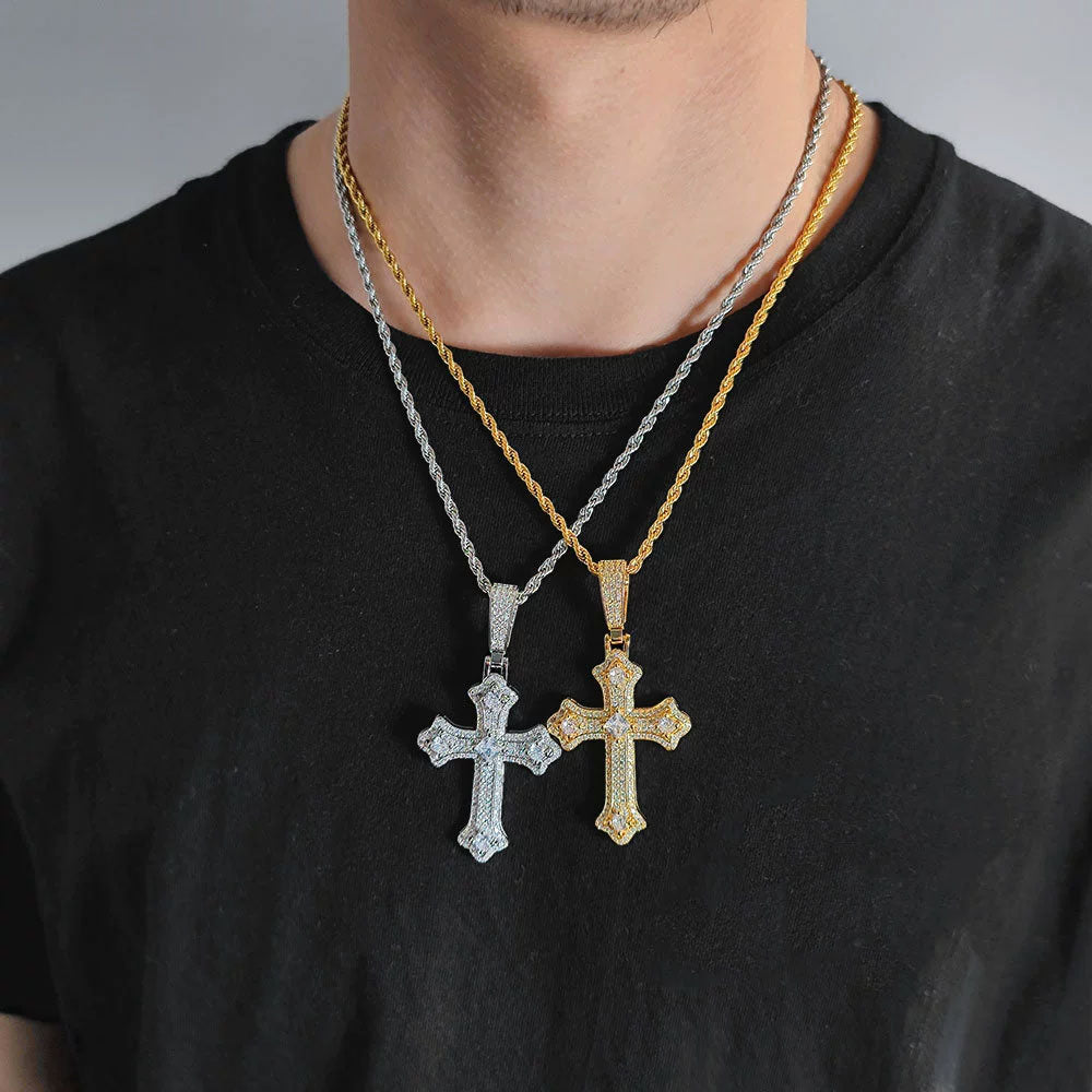 Iced Cross Necklace for Men – CZ Pavé Hip Hop Pendant