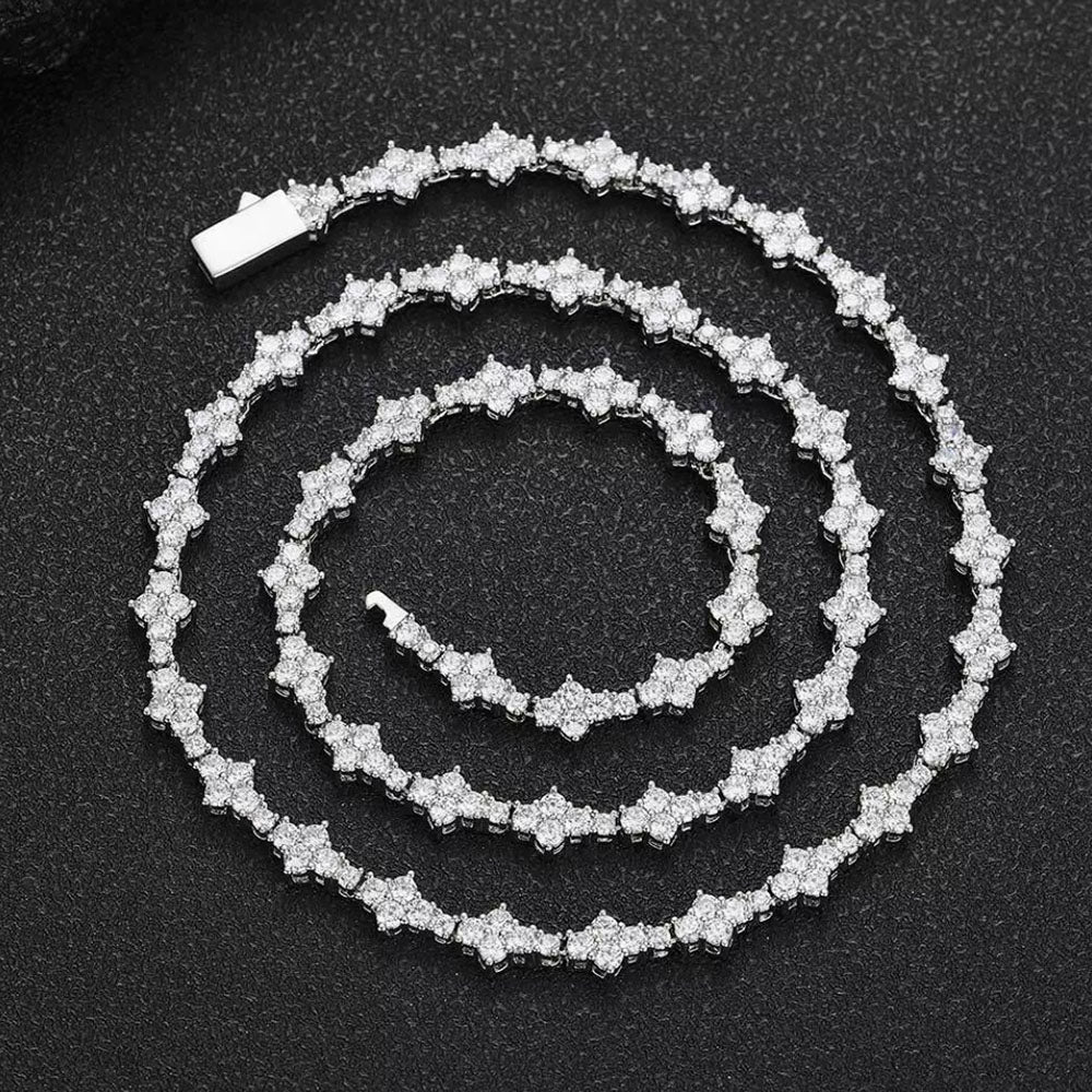 Iced Flower Tennis Chain Necklace – CZ Cluster Link