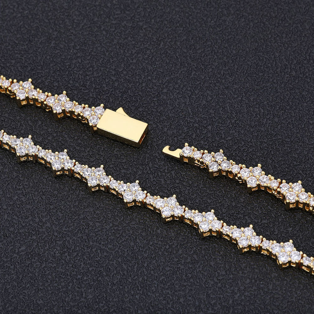 Iced Flower Tennis Chain Necklace – CZ Cluster Link