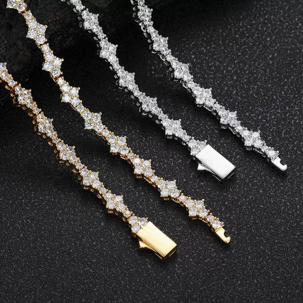 Iced Flower Tennis Chain Necklace – CZ Cluster Link
