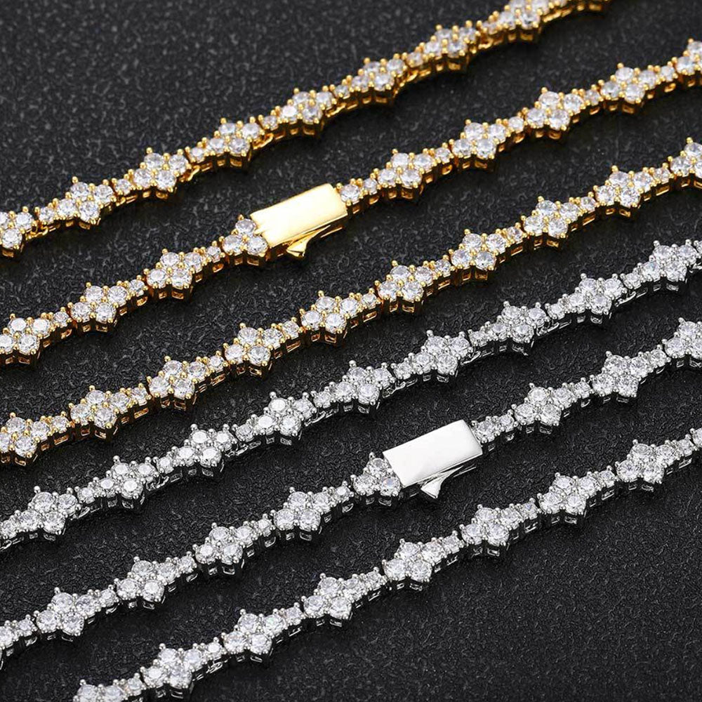 Iced Flower Tennis Chain Necklace – CZ Cluster Link