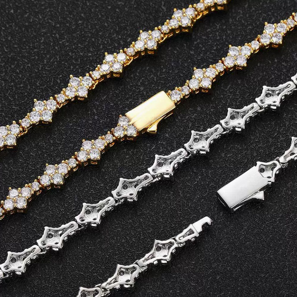 Iced Flower Tennis Chain Necklace – CZ Cluster Link