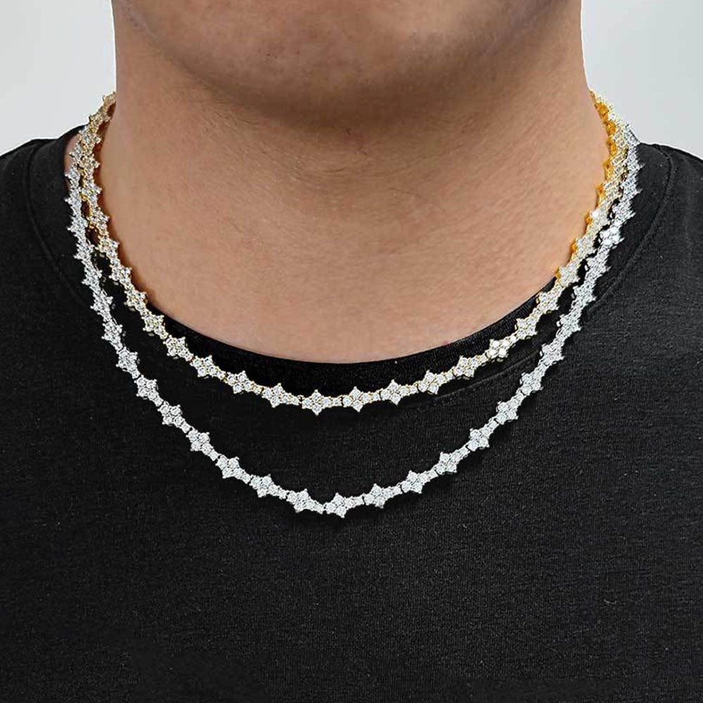 Iced Flower Tennis Chain Necklace – CZ Cluster Link