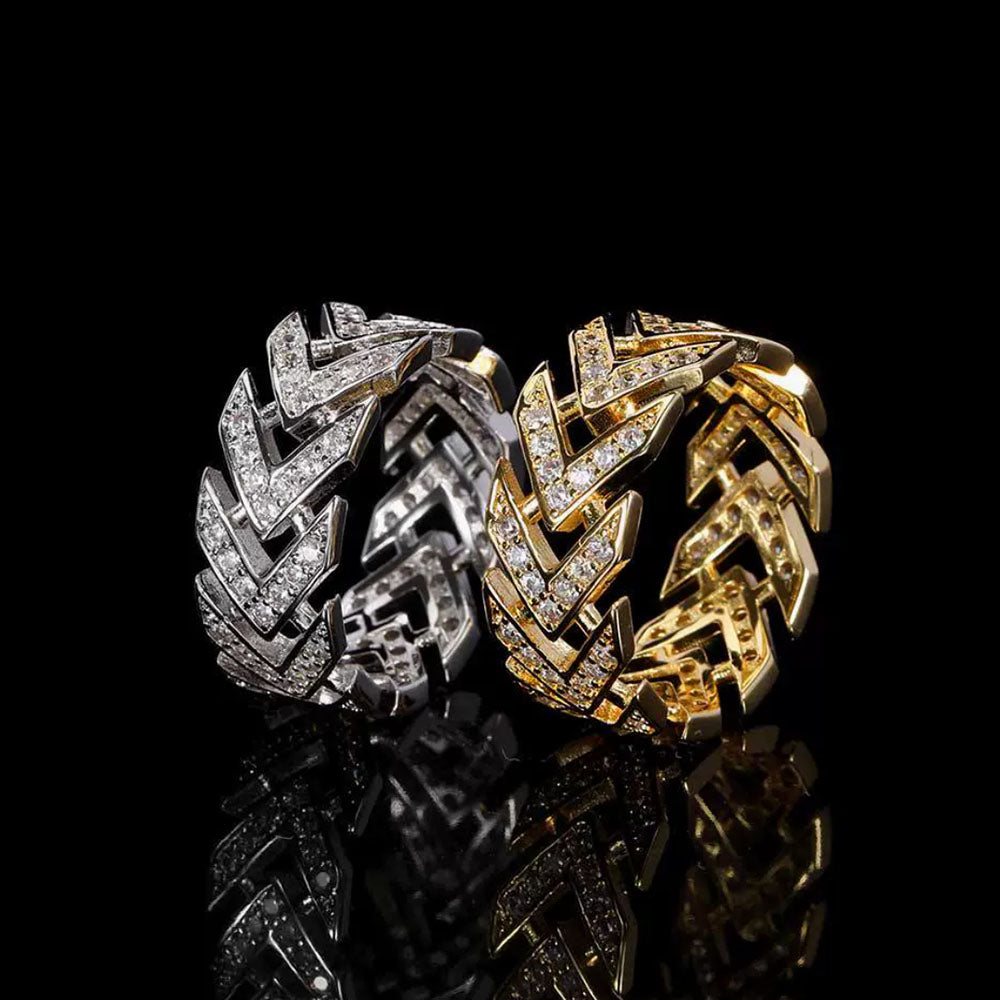 Iced Out Chevron Link Ring for Men | Pavé CZ Hip Hop Ring