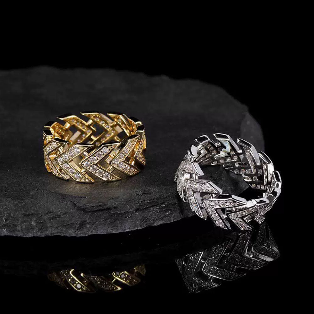 Iced Out Chevron Link Ring for Men | Pavé CZ Hip Hop Ring