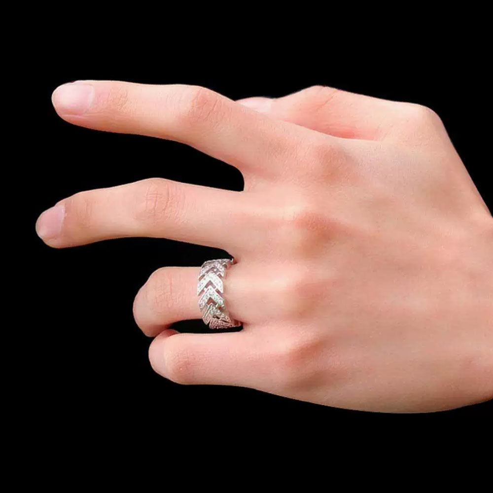 Iced Out Chevron Link Ring for Men | Pavé CZ Hip Hop Ring