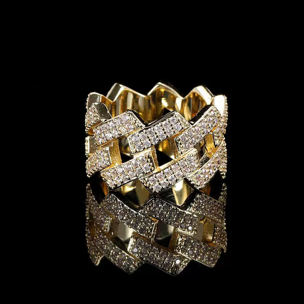 Iced Out Cuban Link Ring for Men | Pavé CZ Hip Hop Statement Ring