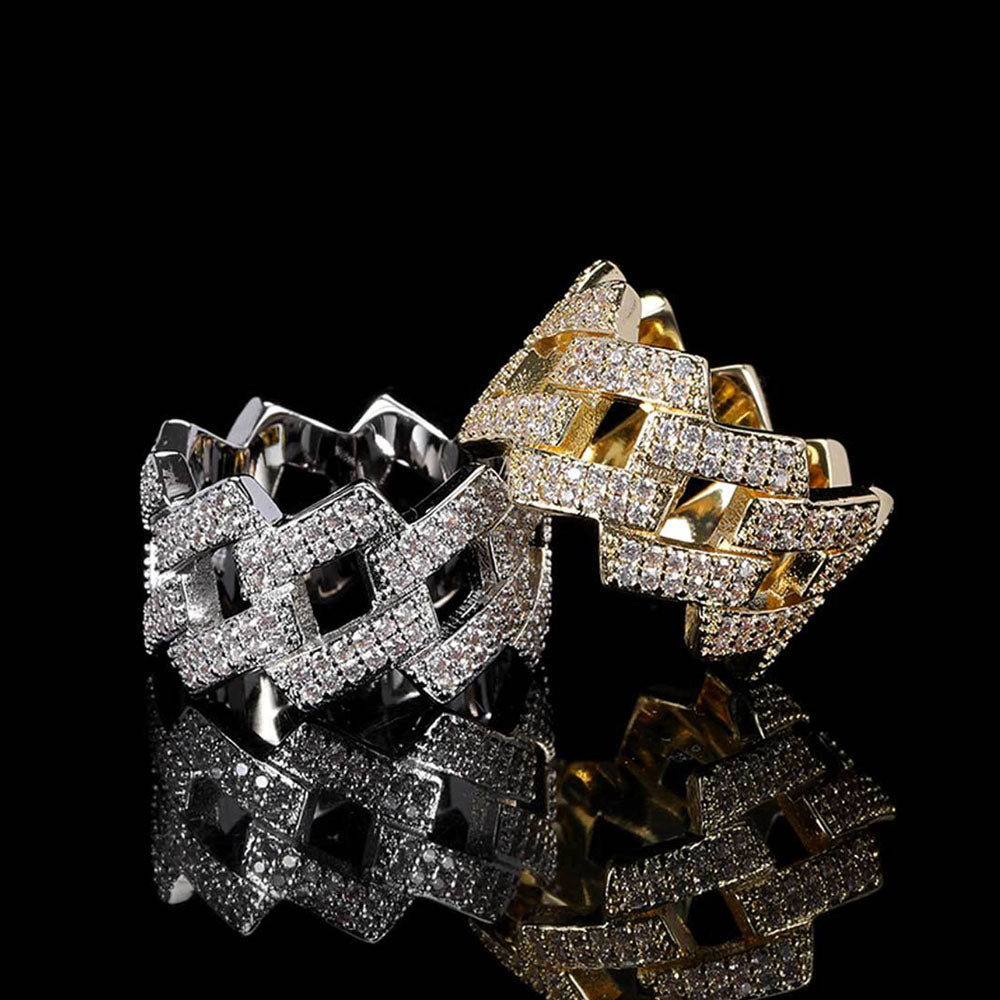Iced Out Cuban Link Ring for Men | Pavé CZ Hip Hop Statement Ring