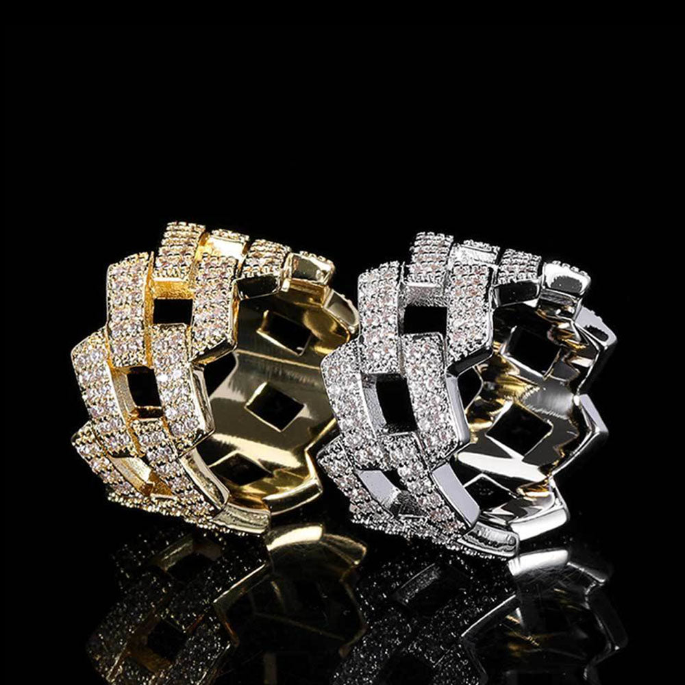 Iced Out Cuban Link Ring for Men | Pavé CZ Hip Hop Statement Ring