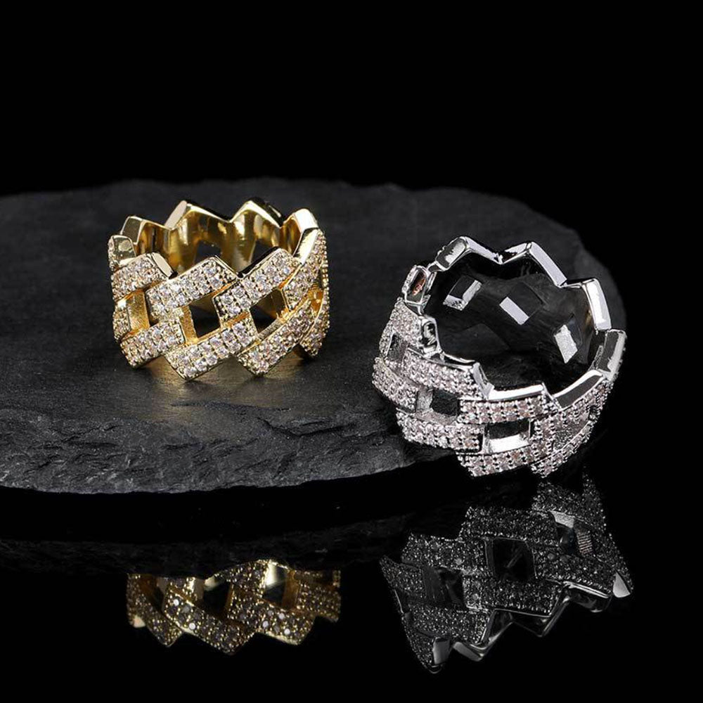 Iced Out Cuban Link Ring for Men | Pavé CZ Hip Hop Statement Ring