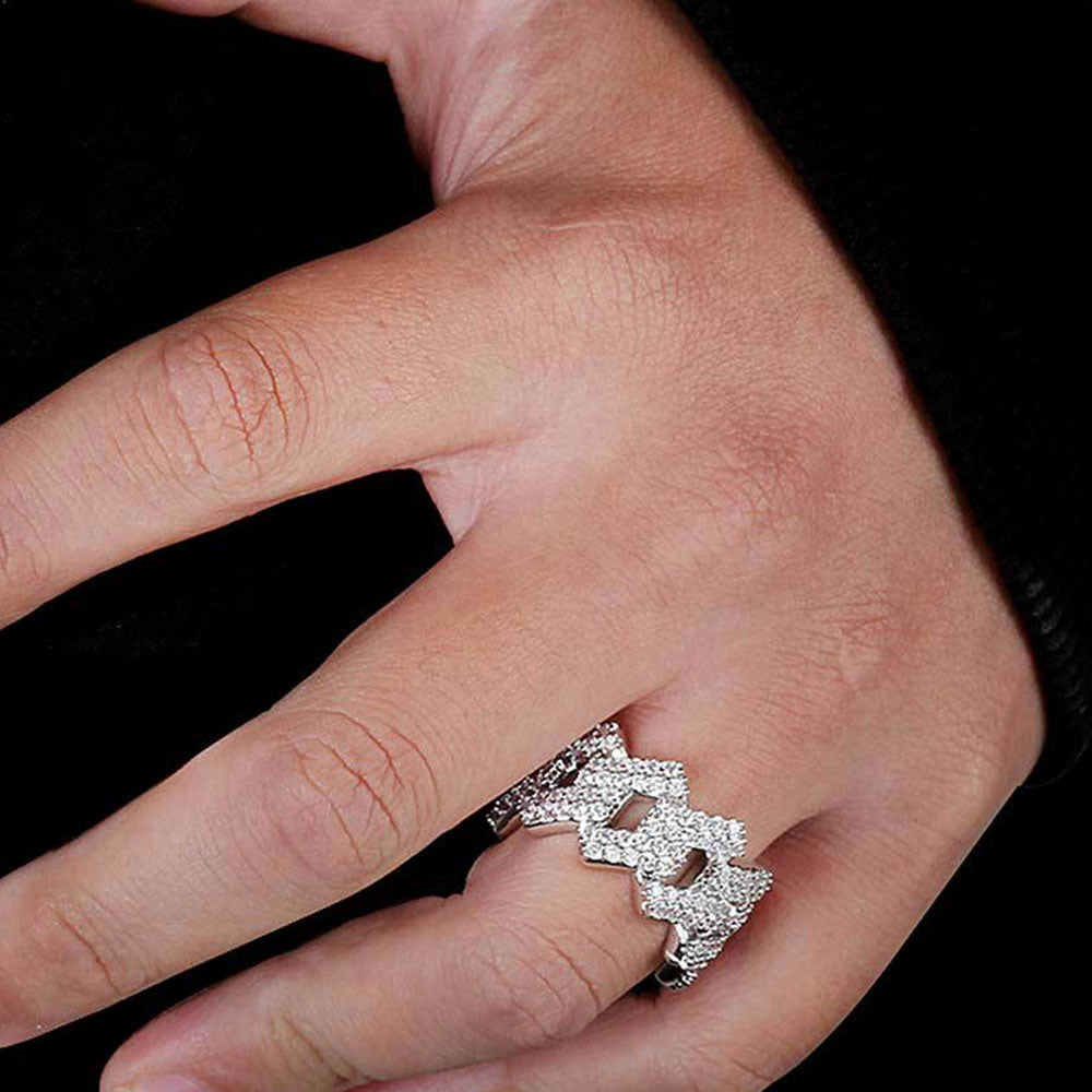 Iced Out Cuban Link Ring for Men | Pavé CZ Hip Hop Statement Ring