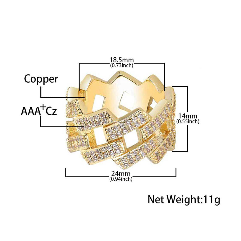Iced Out Cuban Link Ring for Men | Pavé CZ Hip Hop Statement Ring