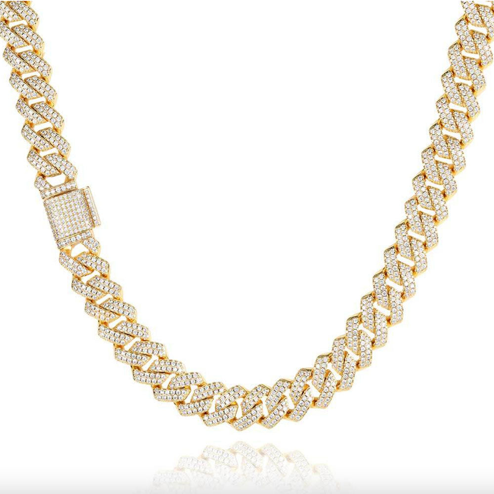 Men’s Cuban Link Chain Necklace – Full CZ Iced Out 10mm-12mm
