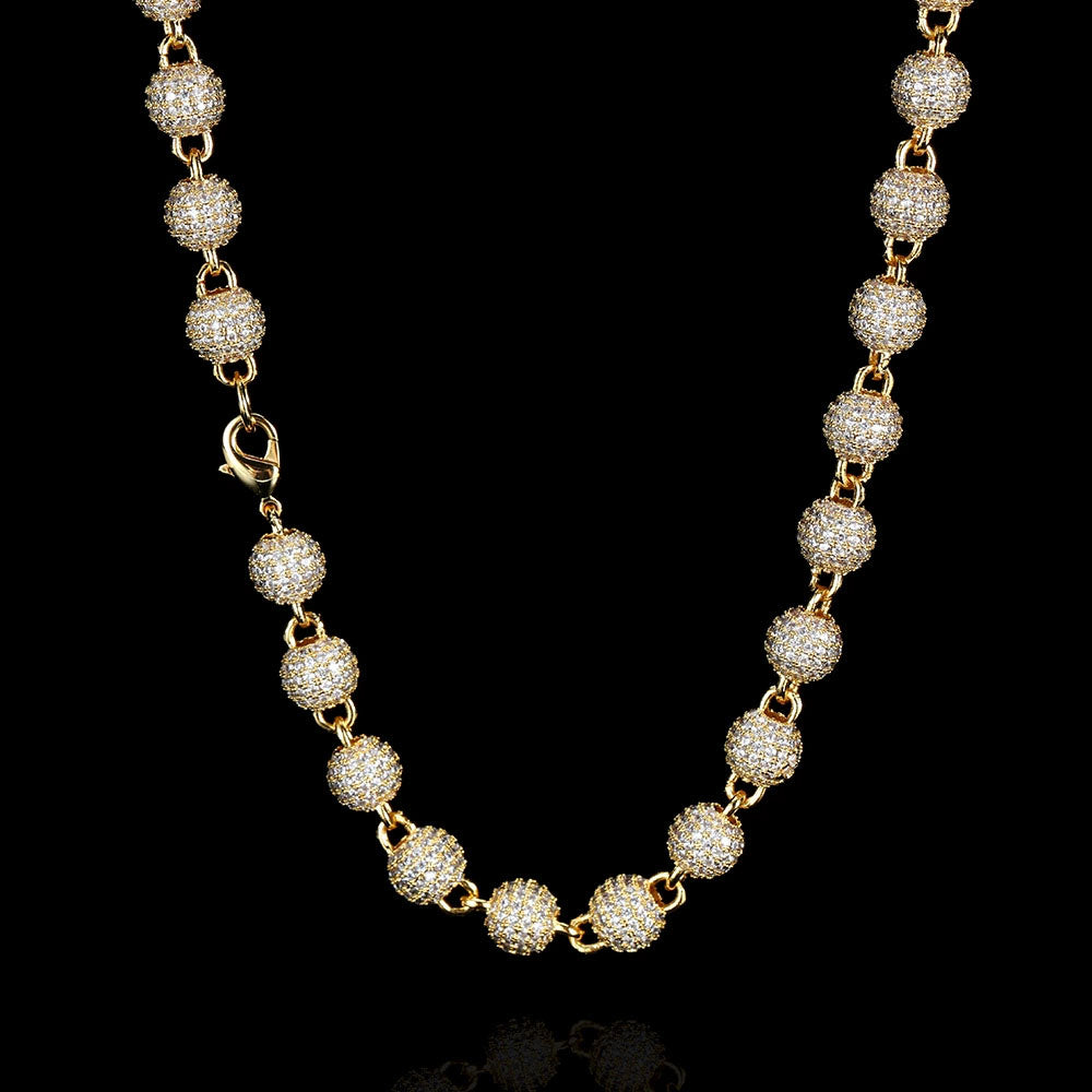 Men’s Iced Bead Chain Necklace – CZ Pavé Ball Link Hip Hop Chain