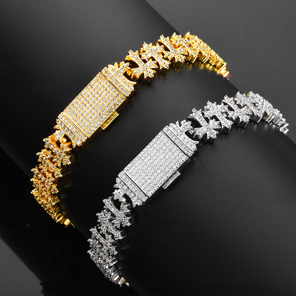 Men’s Iced Cross Link Bracelet – CZ Pavé Hip Hop Chain 8.5mm