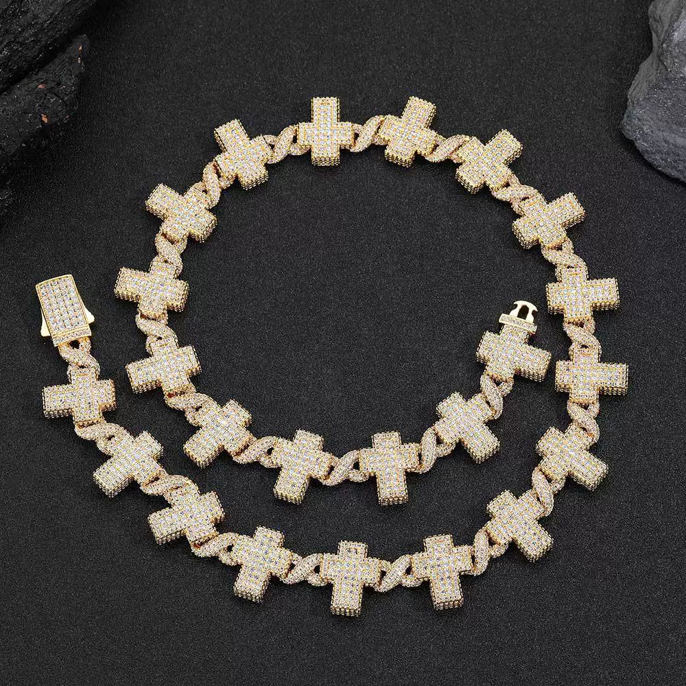 Men’s Iced Cross Link Chain Necklace – CZ Pavé Hip Hop Chain