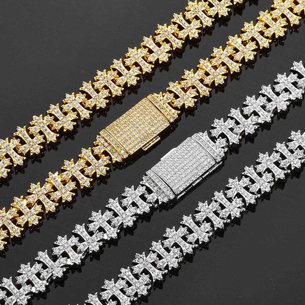 Men’s Iced Cross Link Chain Necklace – CZ Pavé Hip Hop Chain
