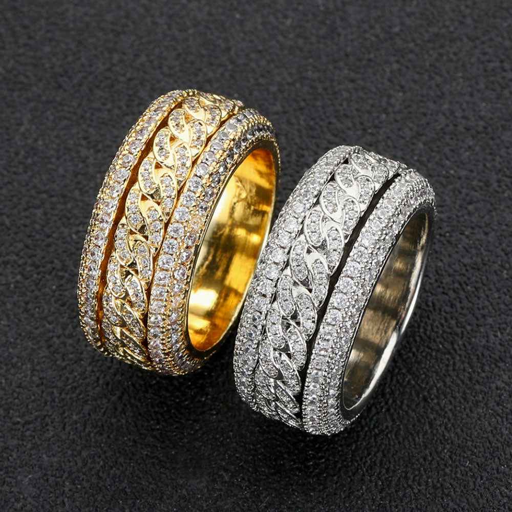 Men’s Iced Cuban Link Spinner Ring – CZ Pavé Statement Band