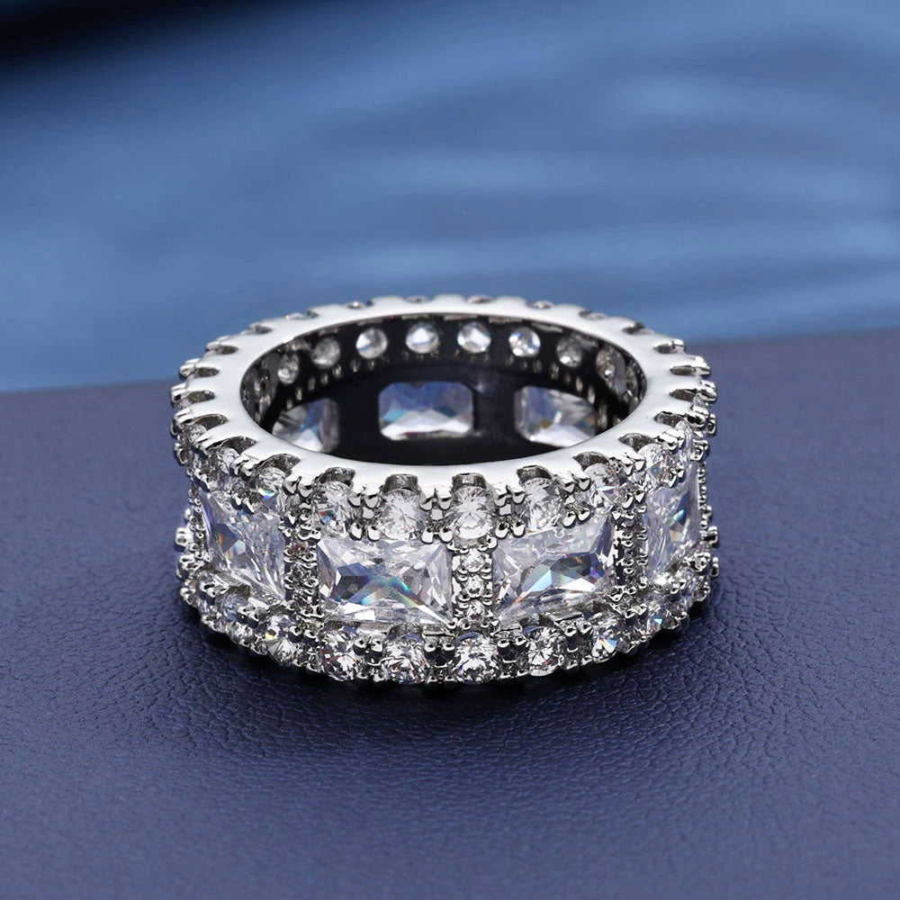 Men’s Iced Princess Cut Eternity Ring – CZ Pavé Hip Hop Band
