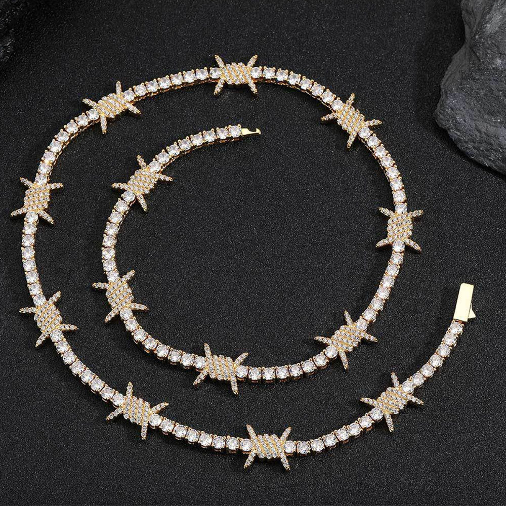 Men’s Iced Thorns Tennis Chain Necklace – CZ Pavé Hip Hop Chain