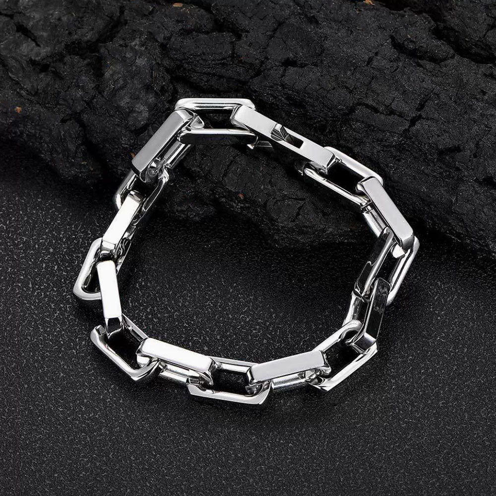 Men’s Rectangular Bar Link Bracelet – Bold Industrial Chain 9mm