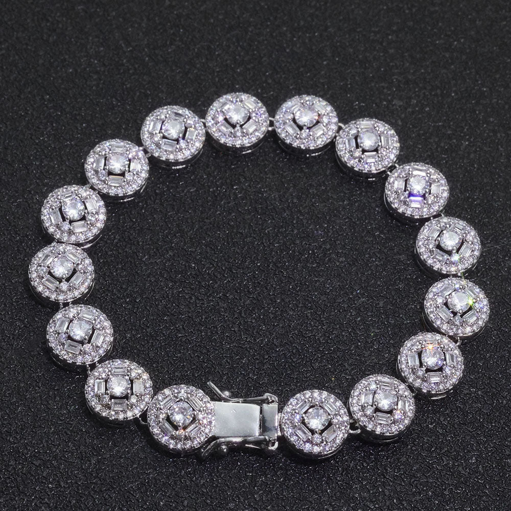 Men’s Round Cluster Tennis Bracelet – CZ Pavé Hip Hop Style