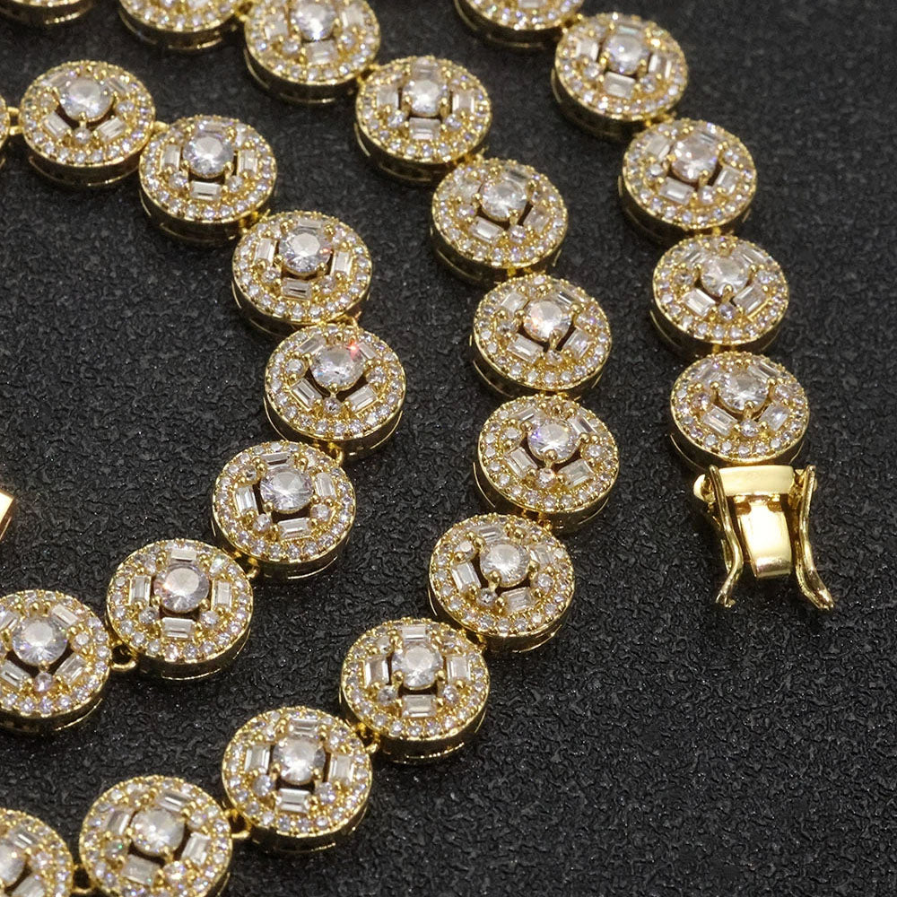 Men’s Round Cluster Tennis Chain Necklace – CZ Pavé Hip Hop Style