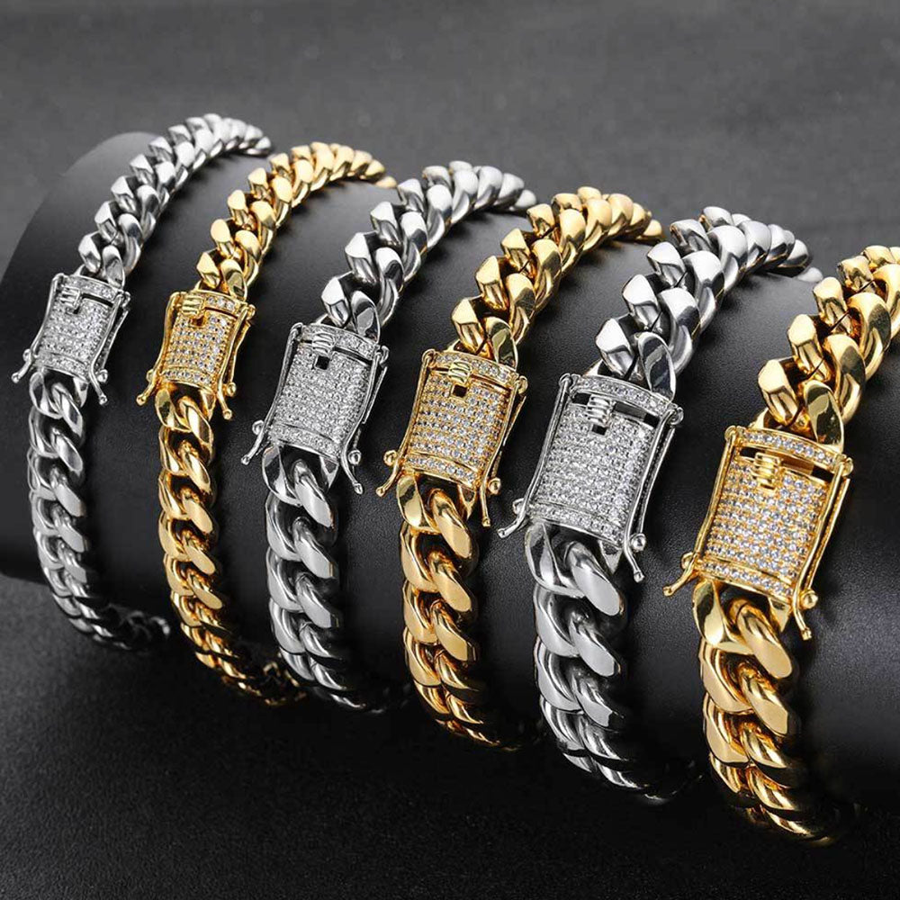 Men’s Stainless Steel Cuban Link Bracelet | CZ-Inlaid Clasp 6mm-18mm