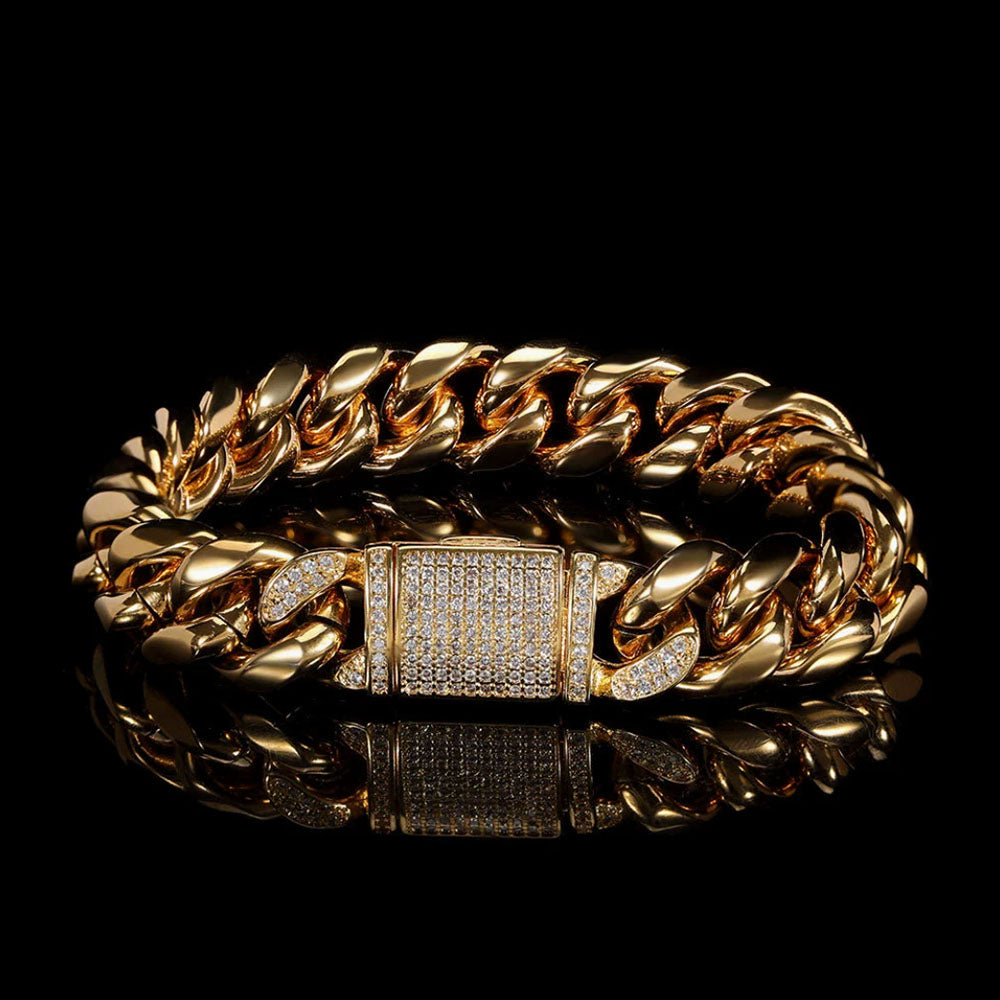 Men’s Stainless Steel Cuban Link Bracelet | Hip Hop CZ Pavé Clasp