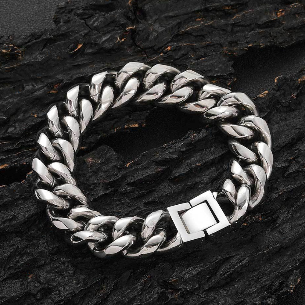 Men’s Stainless Steel Cuban Link Bracelet - Fold Over Clasp 8mm-18mm
