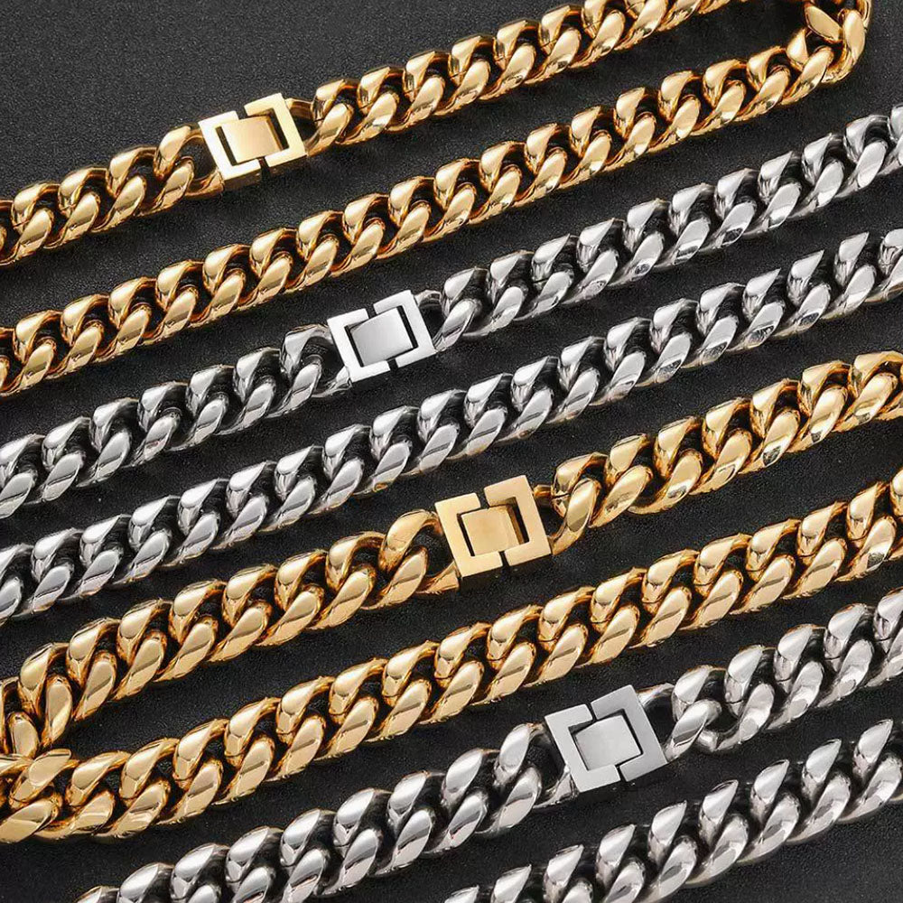 Men’s Stainless Steel Cuban Link Chain - Fold Over Clasp 8mm-18mm