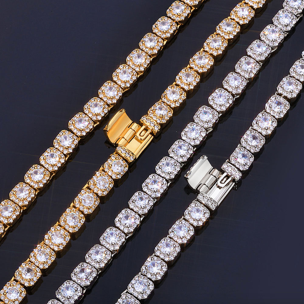 Men’s 5mm Square CZ Tennis Chain Necklace – Iced Hip Hop Style