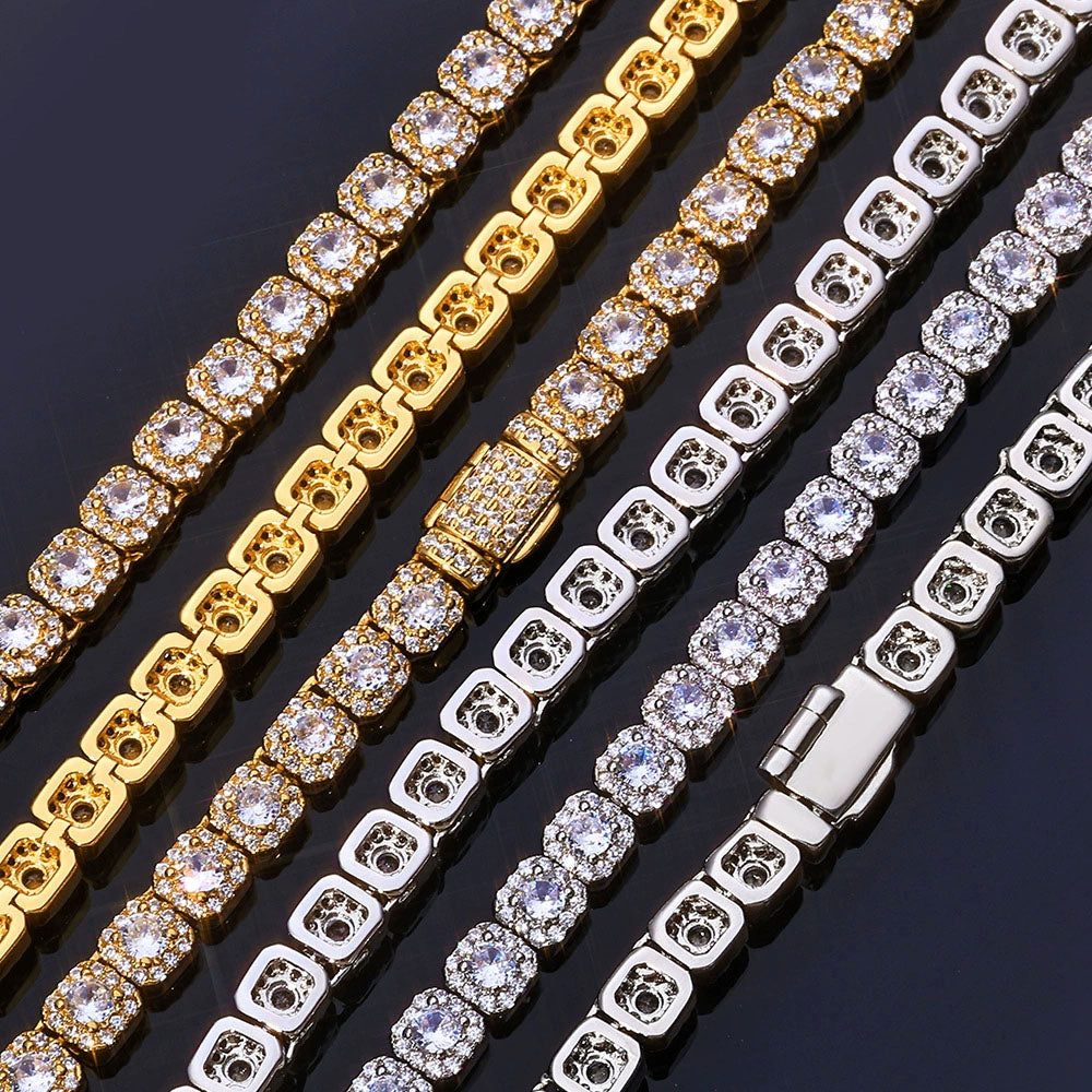 Men’s 5mm Square CZ Tennis Chain Necklace – Iced Hip Hop Style