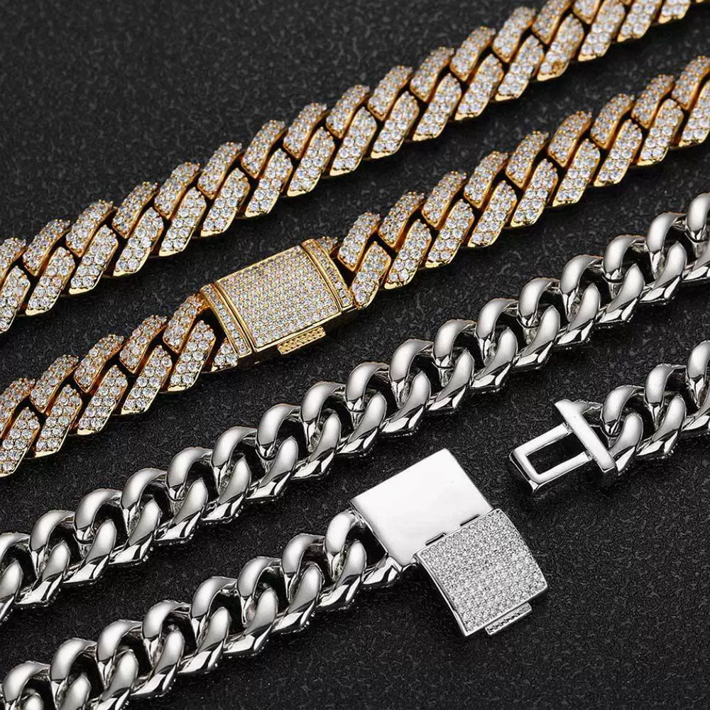 Men’s Cuban Link Chain Necklace – Full CZ Iced Out 10mm-12mm