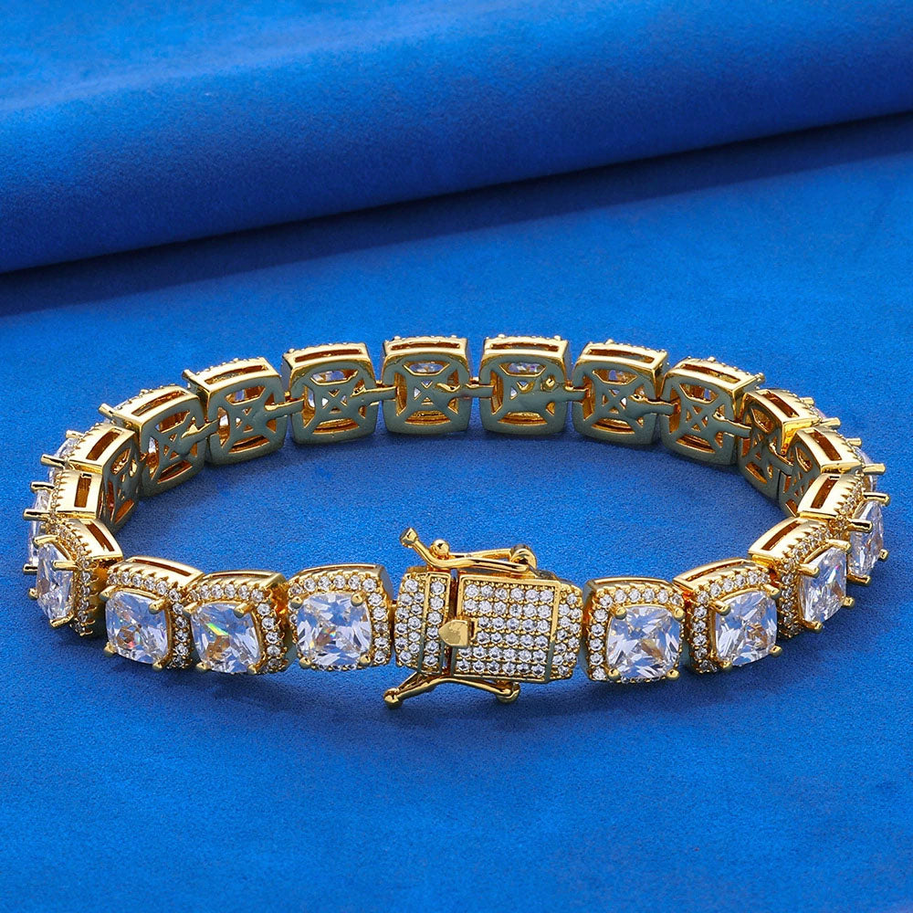 Men’s Cushion Cut Halo Tennis Bracelet – Iced CZ Hip Hop Style