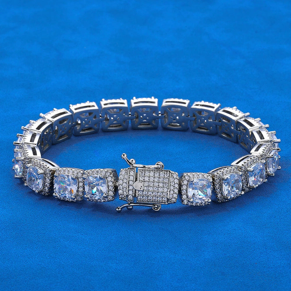 Men’s Cushion Cut Halo Tennis Bracelet – Iced CZ Hip Hop Style