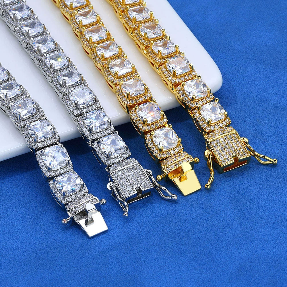 Men’s Cushion Cut Halo Tennis Bracelet – Iced CZ Hip Hop Style