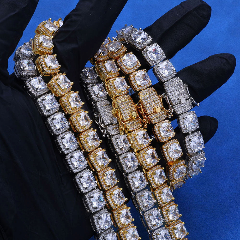 Men’s Cushion Cut Halo Tennis Bracelet – Iced CZ Hip Hop Style