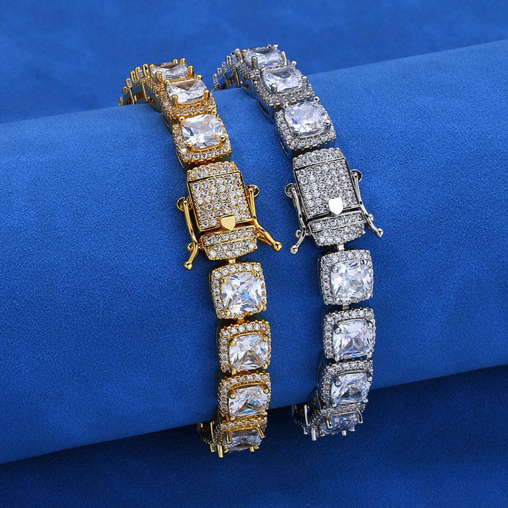 Men’s Cushion Cut Halo Tennis Bracelet – Iced CZ Hip Hop Style