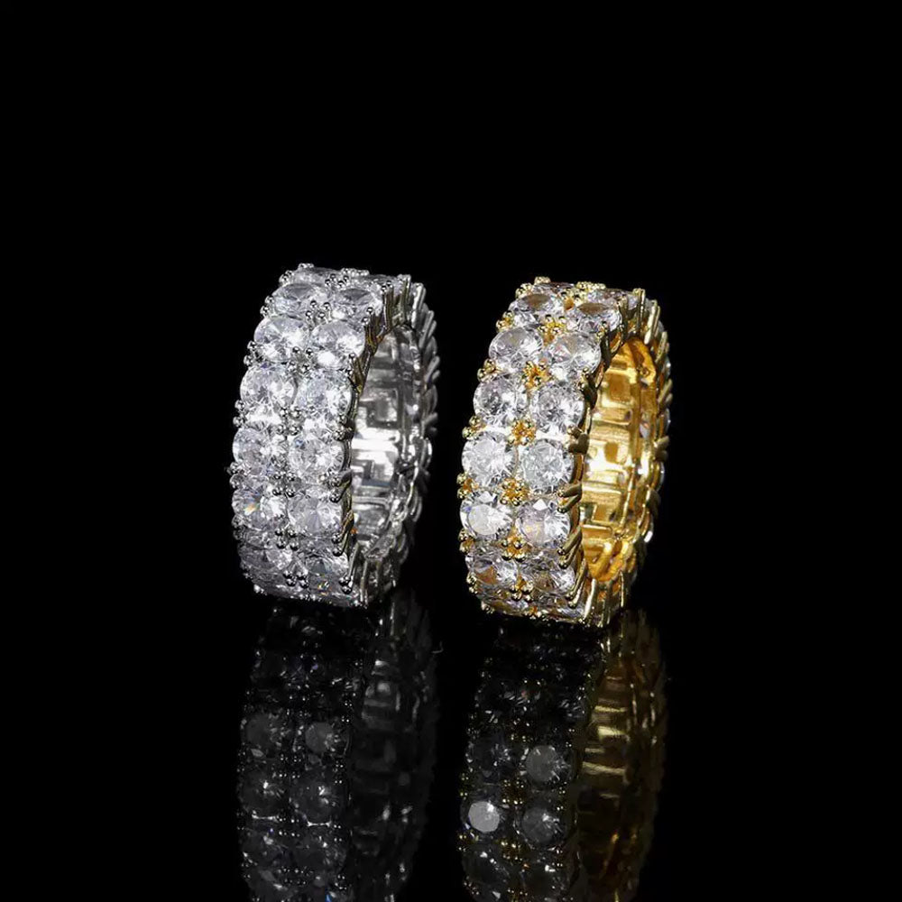 Men’s Double Row CZ Eternity Ring – Iced Round Cut Band