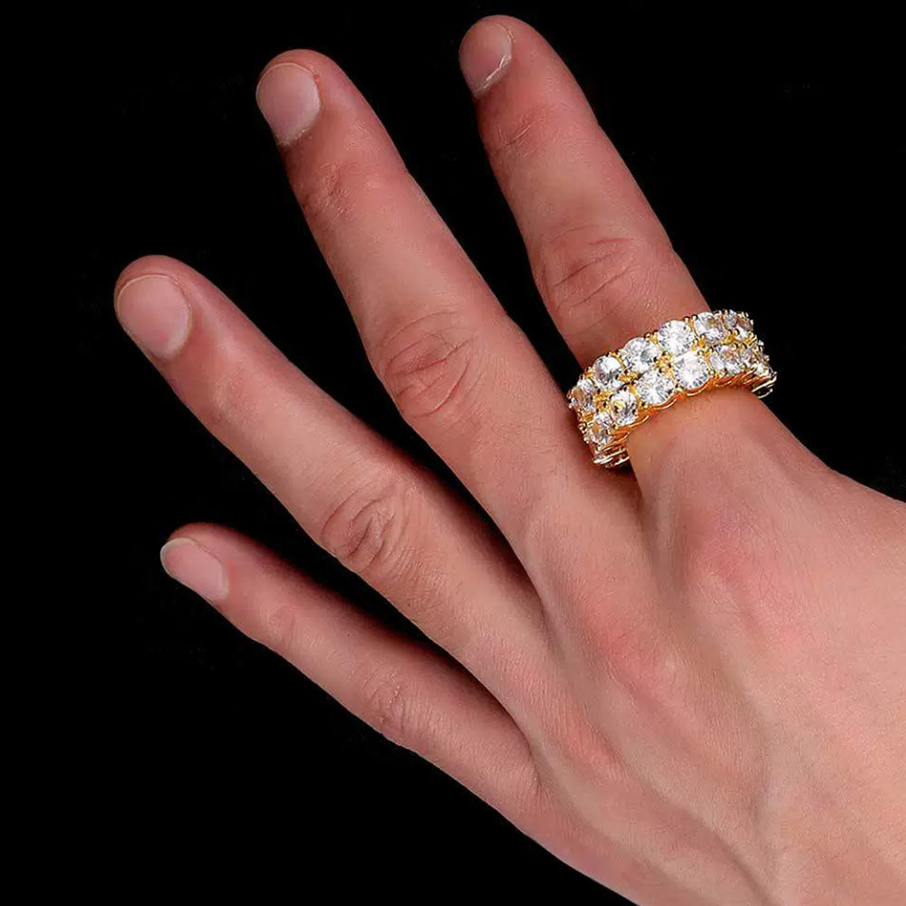 Men’s Double Row CZ Eternity Ring – Iced Round Cut Band