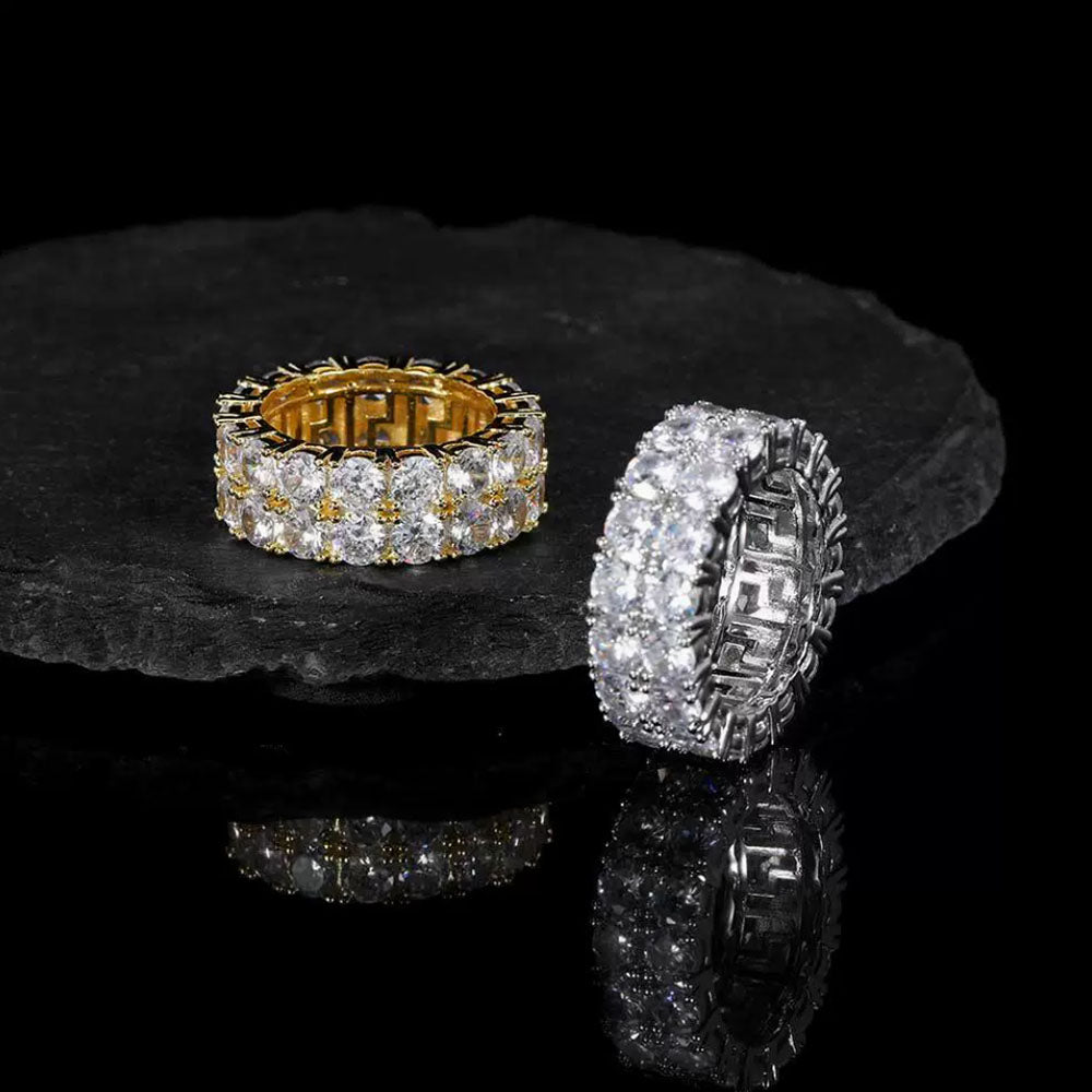 Men’s Double Row CZ Eternity Ring – Iced Round Cut Band