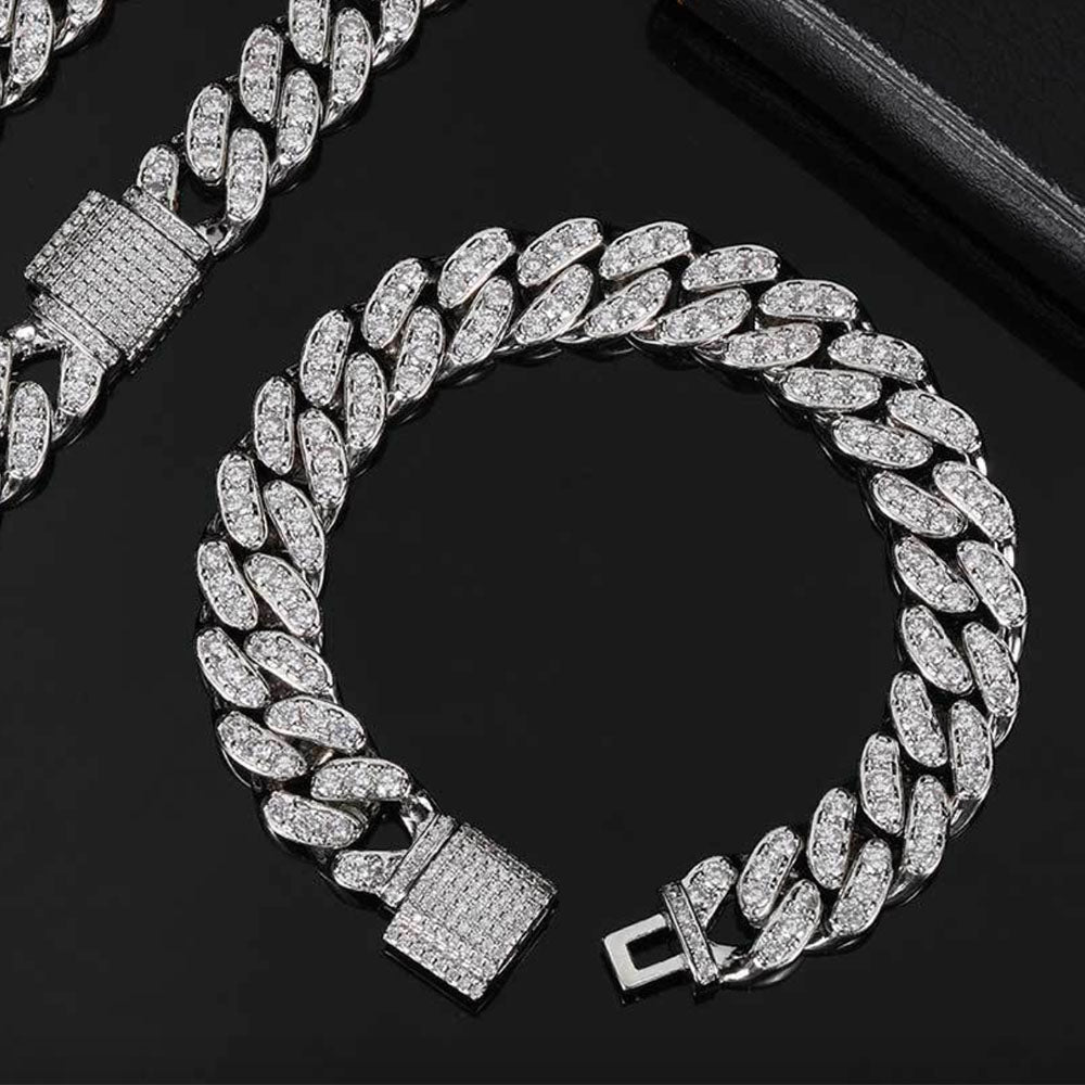 Men’s Full Iced Cuban Link Bracelet – CZ Pavé Hip Hop Style