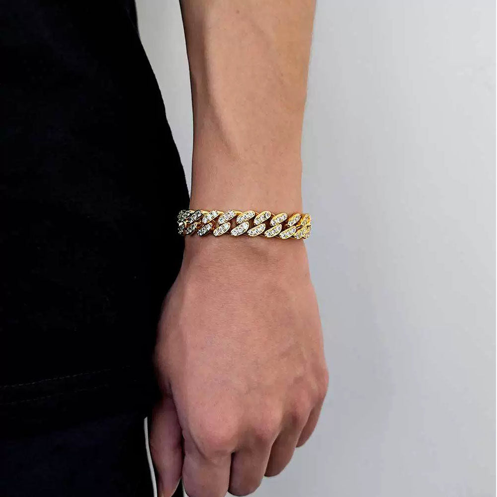 Men’s Full Iced Cuban Link Bracelet – CZ Pavé Hip Hop Style