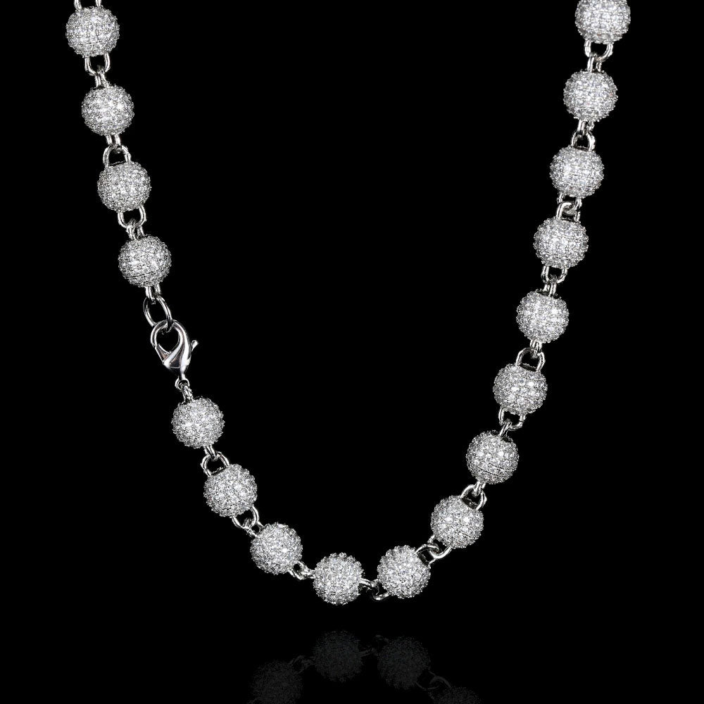 Men’s Iced Bead Chain Necklace – CZ Pavé Ball Link Hip Hop Chain