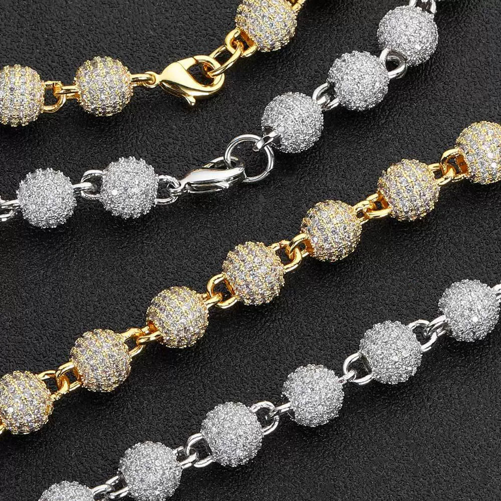 Men’s Iced Bead Chain Necklace – CZ Pavé Ball Link Hip Hop Chain