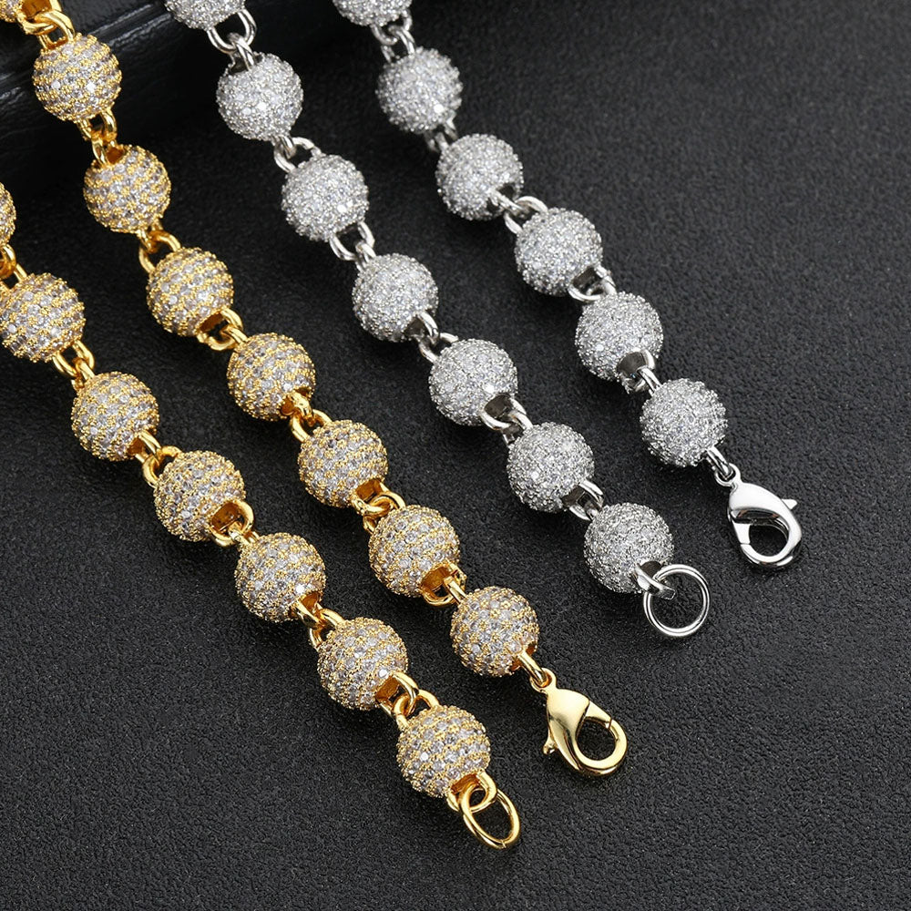 Men’s Iced Bead Chain Necklace – CZ Pavé Ball Link Hip Hop Chain