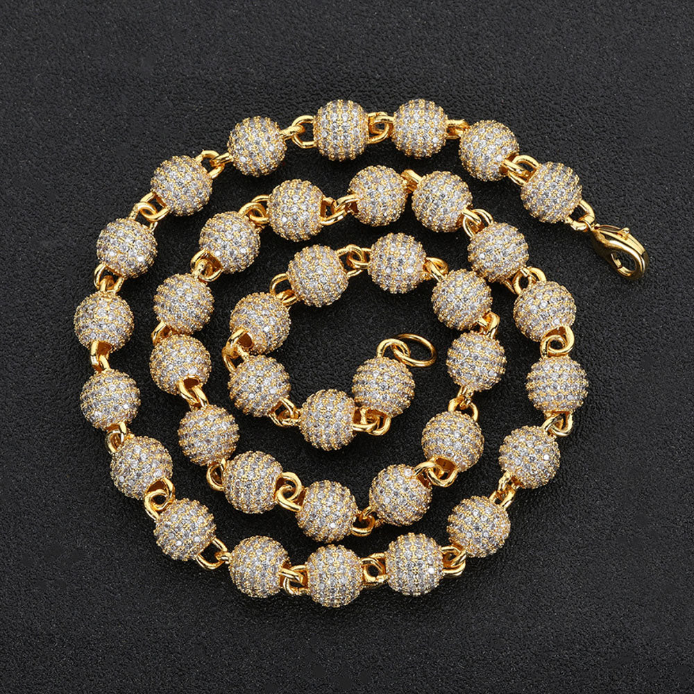 Men’s Iced Bead Chain Necklace – CZ Pavé Ball Link Hip Hop Chain
